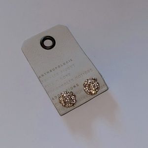Anthropologie Gold Crystal Flower Stud Earrings NWT